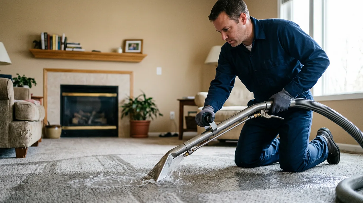 Water damage restoration technician working near Three Bridges, NJ